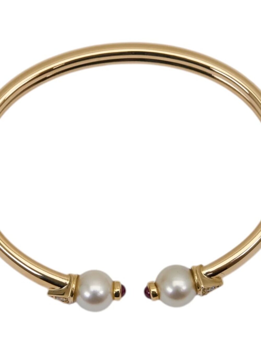 Akoya Pearl & Natural Ruby Cuff Bracelet in 18K Yellow Gold